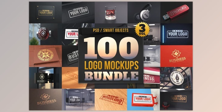 Download 100 Logo Mockups Bundle Vol.3 CreativeMarket-2412509 (PSD, JPG, PNG)