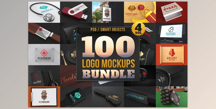 Download 100 Logo Mockups Bundle Vol.4 CreativeMarket-2512347 (JPG, PSD, PNG)