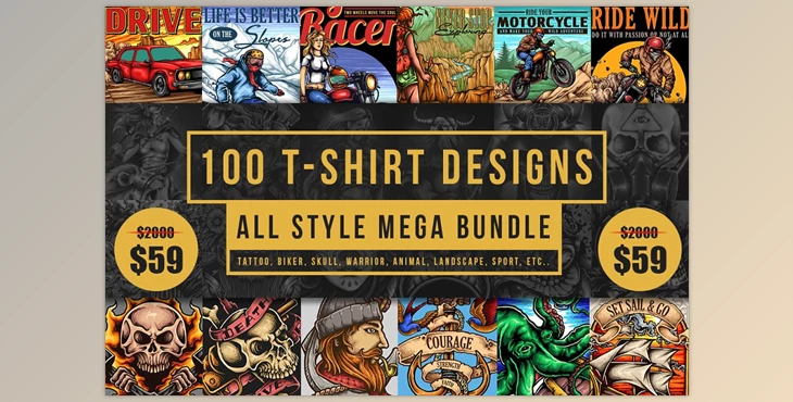 Download 100 T-Shirt Designs CreativeMarket-2037879 (JPG, PNG, AI, EPS, PSD, SVG, CDR)