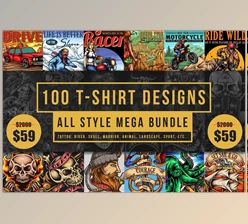 Download 100 T-Shirt Designs CreativeMarket-2037879 (JPG, PNG, AI, EPS, PSD, SVG, CDR)