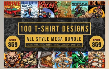 Download 100 T-Shirt Designs CreativeMarket-2037879 (JPG, PNG, AI, EPS, PSD, SVG, CDR)