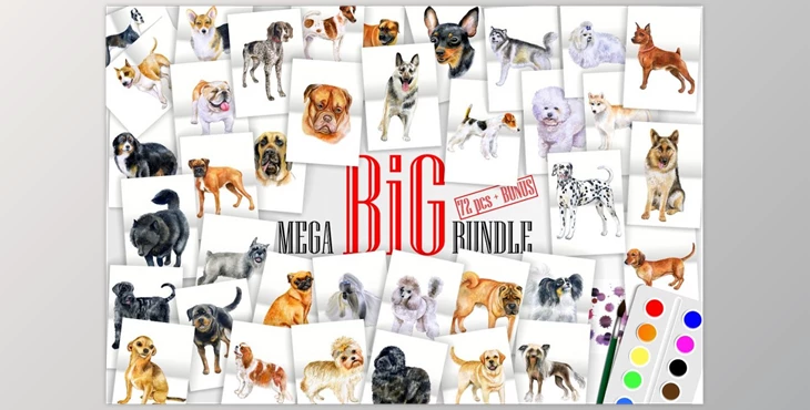 Download Watercolor Dogs BIG BUNDLE CreativeMarket-2391277 (JPG, PSD, PNG)