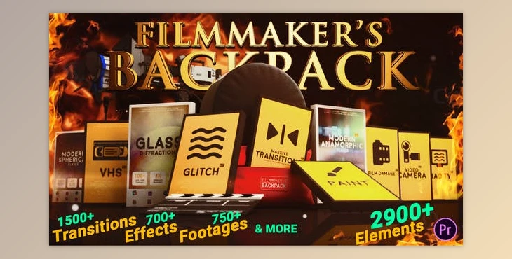 Download Videohive Filmmaker’s Backpack | Big Pack of Transitions Effects Footages and Presets for Premiere Pro 28628558