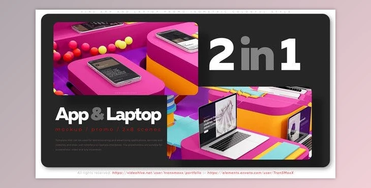 Download 2in1 App and Laptop Promo Isometric Colorful Style (Videohive 38859666) - AE Project