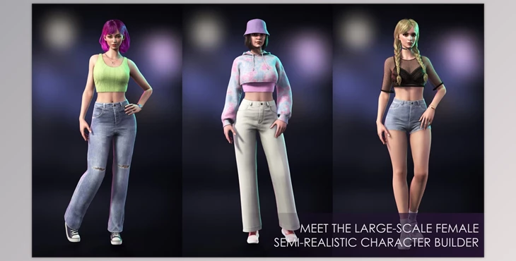 Download Unreal engine - Casual Wear Girls Pack 1 - Streetwear Modern Realistic Stylized Woman Character v5.3