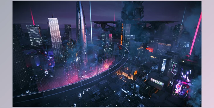 Download C4D Octane render Cyberpunk city Magic Wonder Skyscrapers CBD japan neon