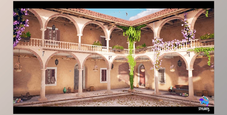Download Unreal Engine Asset - Stylized Mediterranean Courtyard ( Stylized, Courtyard, Stylised ) v5.3