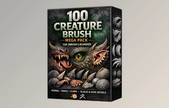 100 Creature Brush <span class='badge badge-warning'>Mega</span> <span class='badge badge-warning'>Pack</span> for Zbrush and Blender by Flipped Normals