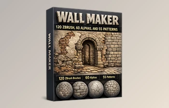 Wall Maker 120 ZBrush Brushes, 60 Alphas, and 55 <span class='badge badge-warning'>Patterns</span> by ArtStation (Artistic Squad)