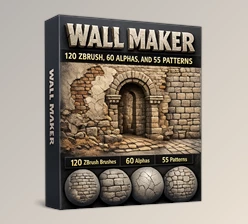 Wall Maker 120 ZBrush Brushes, 60 Alphas, and 55 Patterns by ArtStation (Artistic Squad)