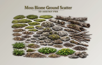 Moss Biome Ground Scatter: 3d Assetkit <span class='badge badge-warning'>Pbr</span> for <span class='badge badge-warning'>Blender</span> by Superhivemarket